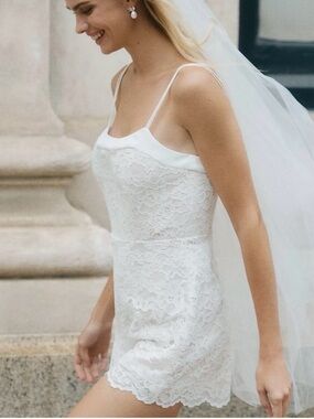 BHLDN White Lace Spaghetti-Strap Mini Bridal Romper NWT